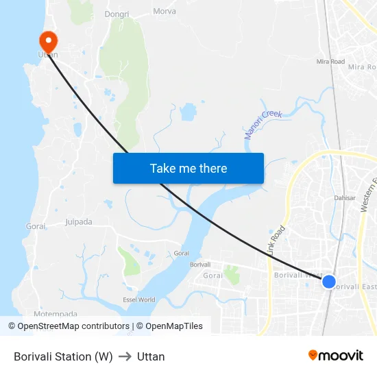 Borivali Station (W) to Uttan map