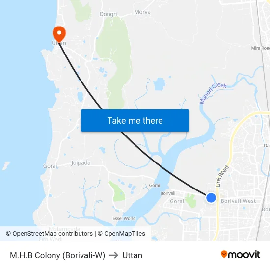 M.H.B Colony (Borivali-W) to Uttan map