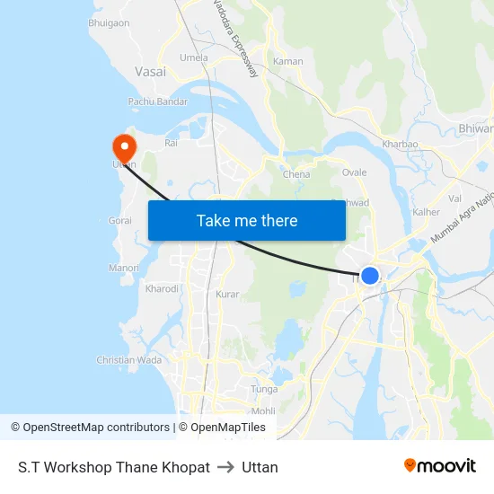 S.T Workshop Thane Khopat to Uttan map