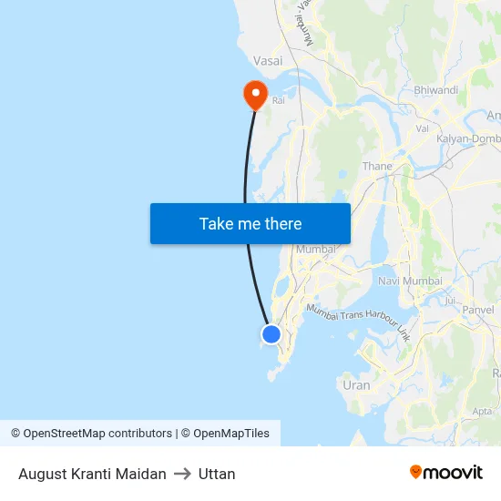 August Kranti Maidan to Uttan map
