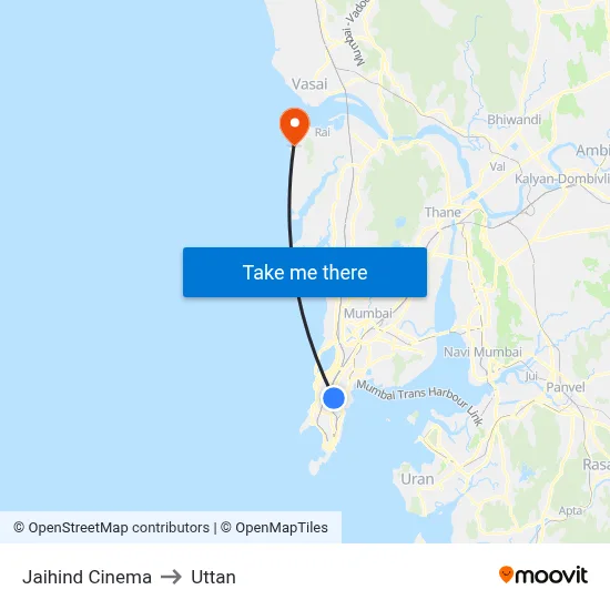 Jaihind Cinema to Uttan map