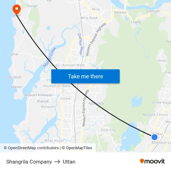Shangrila Company to Uttan map