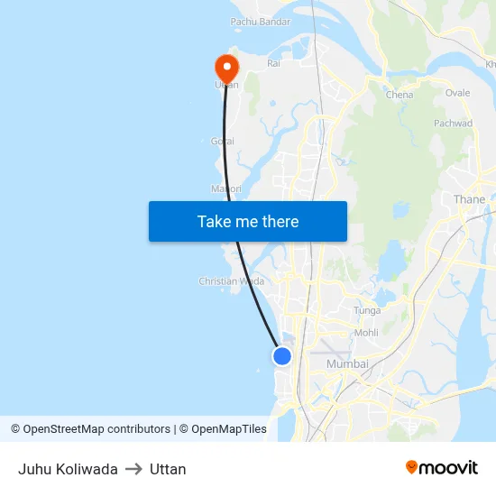 Juhu Koliwada to Uttan map
