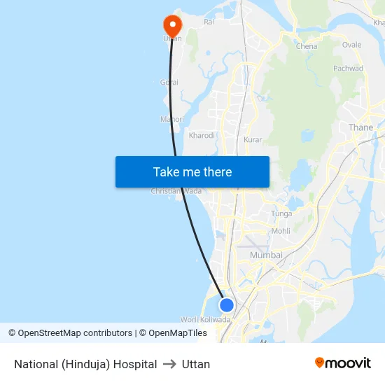 National (Hinduja) Hospital to Uttan map