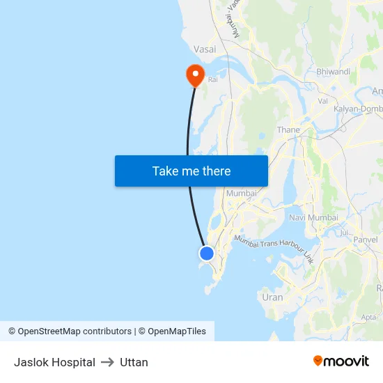 Jaslok Hospital to Uttan map