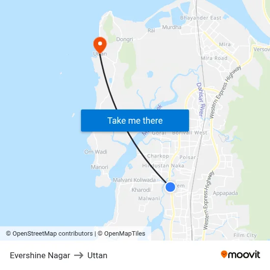 Evershine Nagar to Uttan map