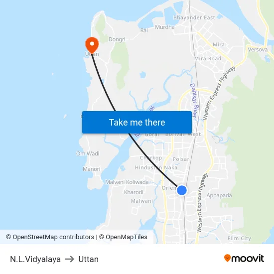 N.L.Vidyalaya to Uttan map