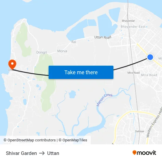 Shivar Garden to Uttan map