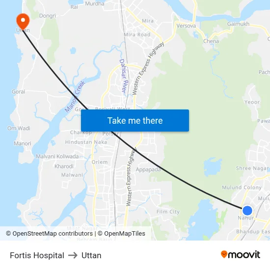 Fortis Hospital to Uttan map