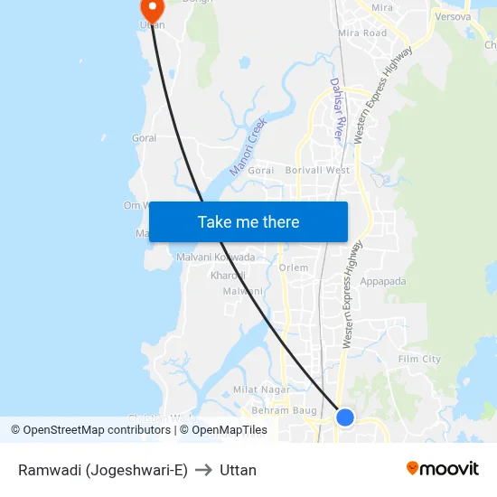 Ramwadi (Jogeshwari-E) to Uttan map