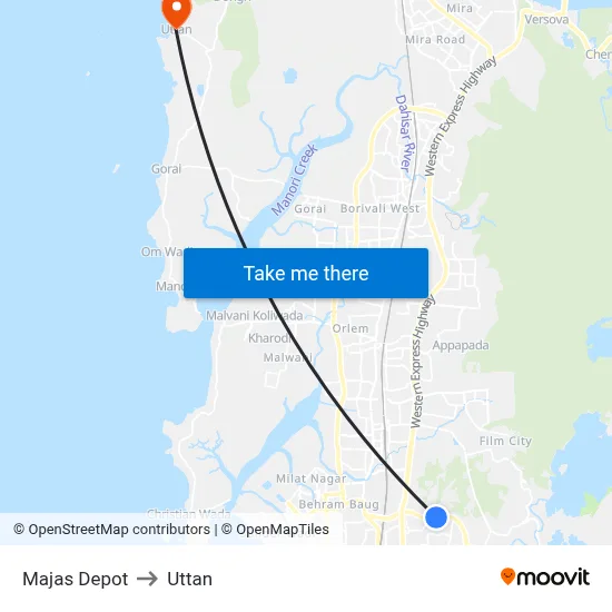 Majas Depot to Uttan map