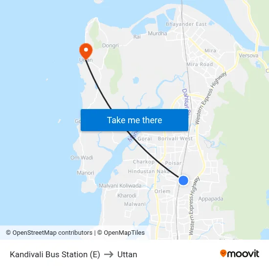 Kandivali Bus Station (E) to Uttan map