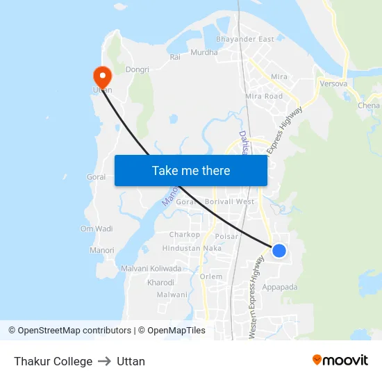 Thakur College to Uttan map