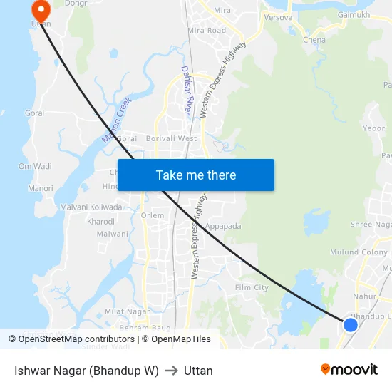 Ishwar Nagar (Bhandup W) to Uttan map