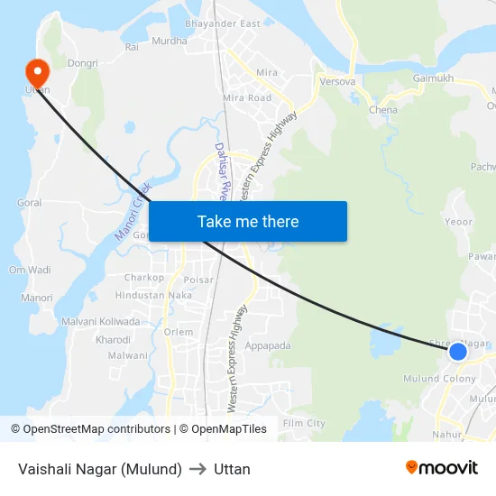 Vaishali Nagar (Mulund) to Uttan map