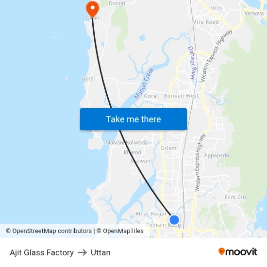 Ajit Glass Factory to Uttan map
