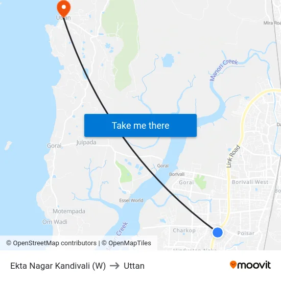 Ekta Nagar Kandivali (W) to Uttan map