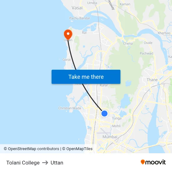 Tolani College to Uttan map