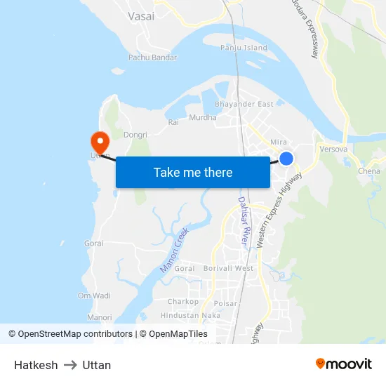 Hatkesh to Uttan map