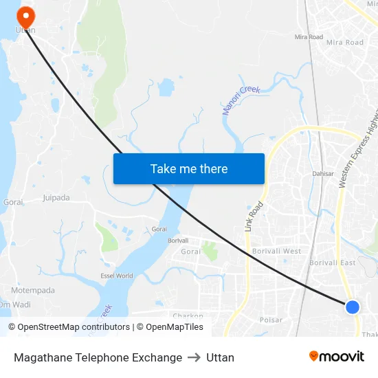 Magathane Telephone Exchange to Uttan map