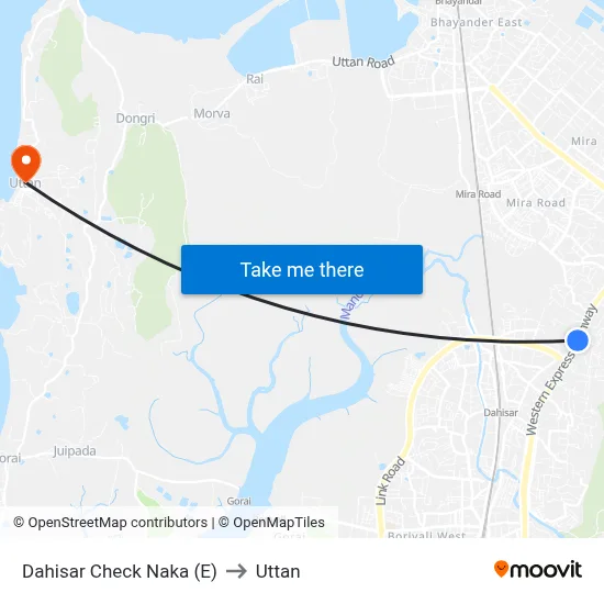 Dahisar Check Naka (E) to Uttan map