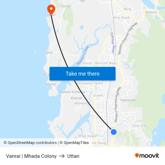 Vanrai | Mhada Colony to Uttan map