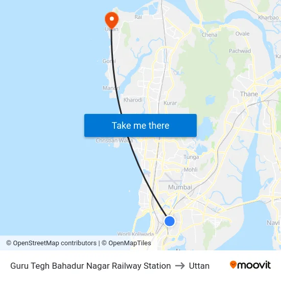 Guru Tegh Bahadur Nagar Railway Station to Uttan map