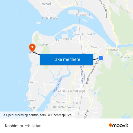 Kashimira to Uttan map