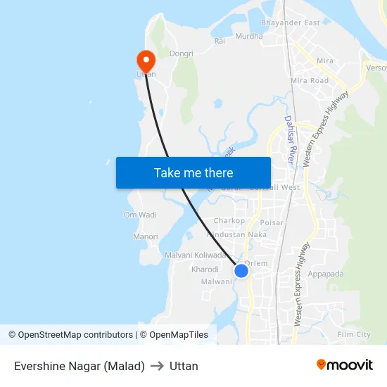 Evershine Nagar (Malad) to Uttan map