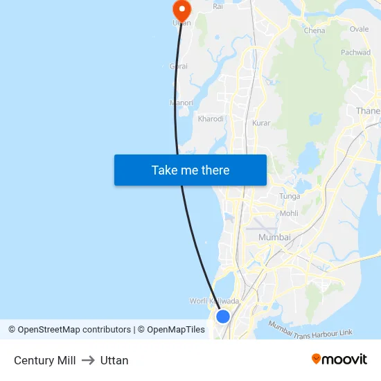 Century Mill to Uttan map