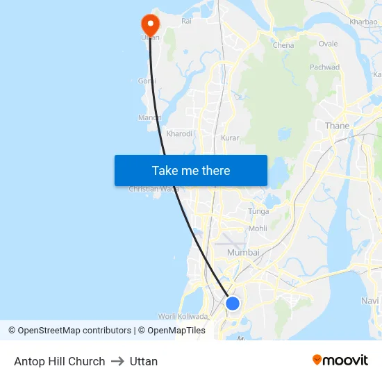 Antop Hill Church to Uttan map