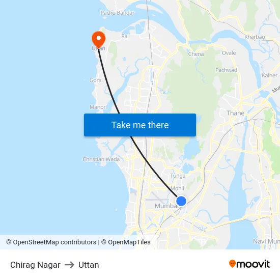 Chirag Nagar to Uttan map