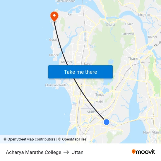 Acharya Marathe College to Uttan map