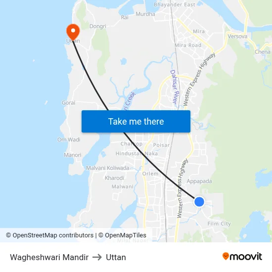 Wagheshwari Mandir to Uttan map
