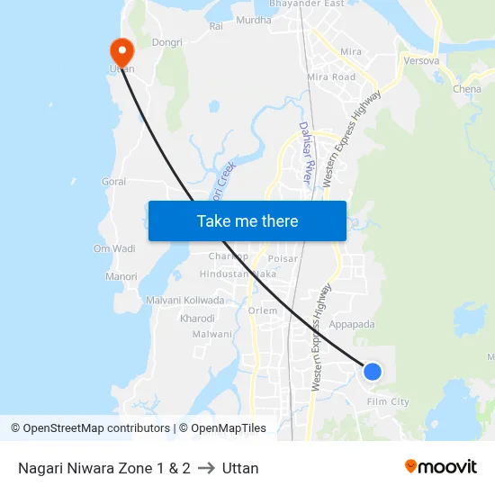 Nagari Niwara Zone 1 & 2 to Uttan map