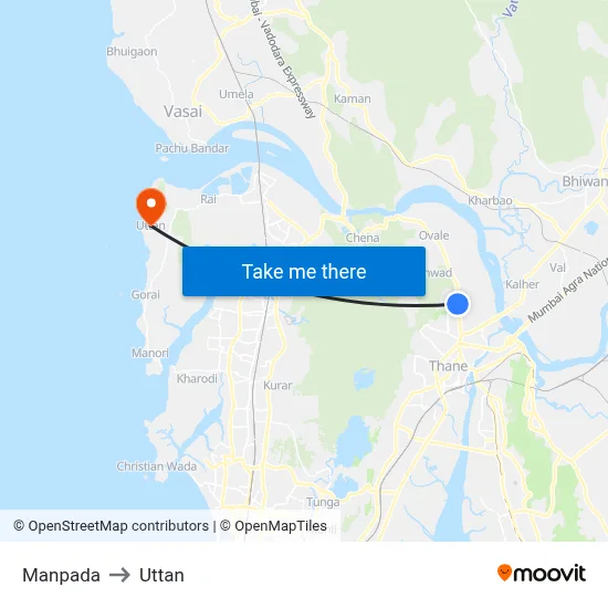 Manpada to Uttan map