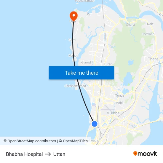 Bhabha Hospital to Uttan map
