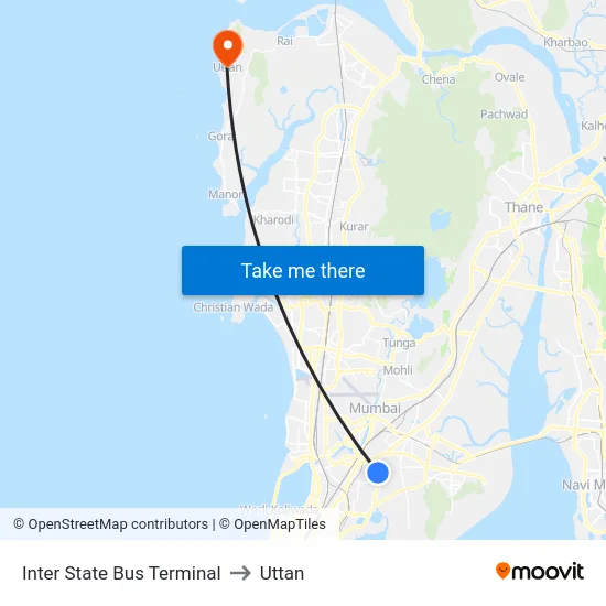 Inter State Bus Terminal to Uttan map
