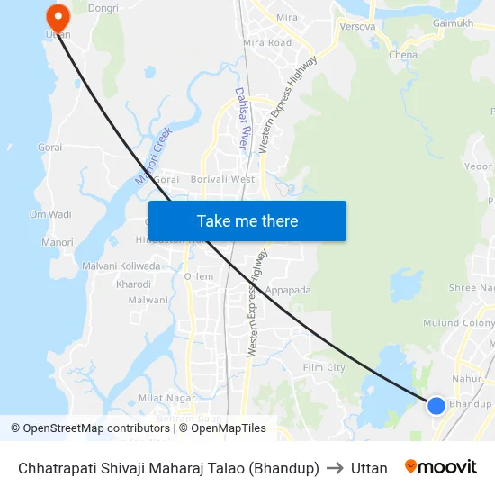 Chhatrapati Shivaji Maharaj Talao (Bhandup) to Uttan map
