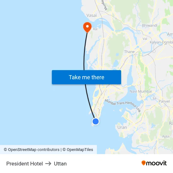 President Hotel to Uttan map