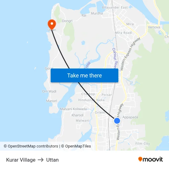 Kurar Village to Uttan map