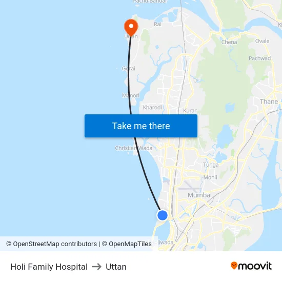 Holi Family Hospital to Uttan map