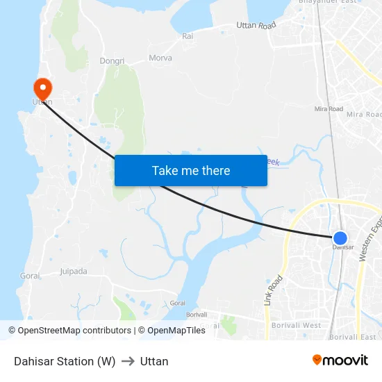 Dahisar Station (W) to Uttan map