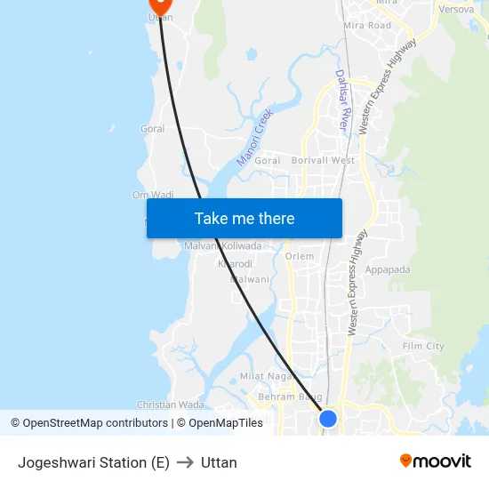 Jogeshwari Station (E) to Uttan map