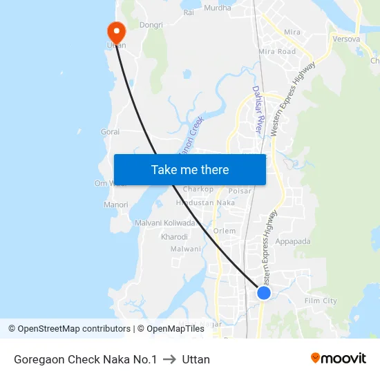 Goregaon Check Naka No.1 to Uttan map