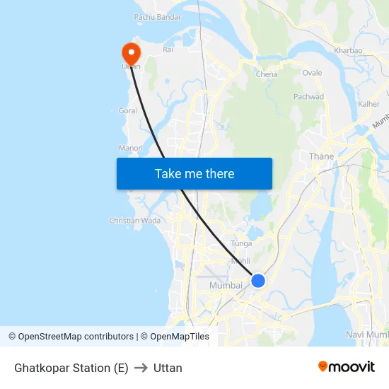 Ghatkopar Station (E) to Uttan map