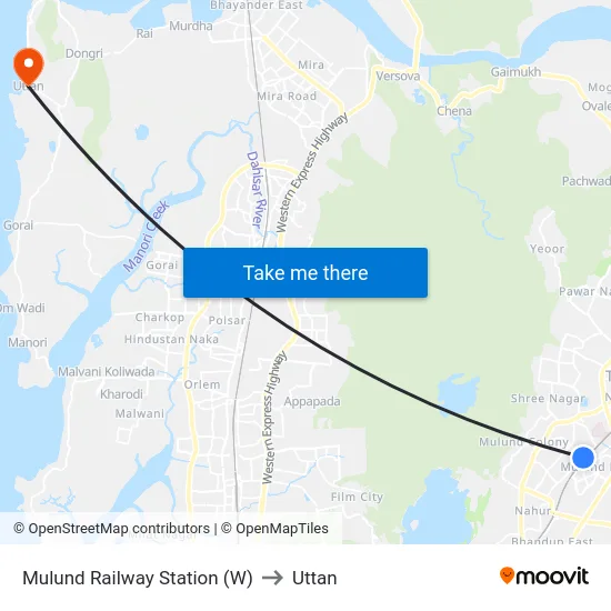Mulund Railway Station (W) to Uttan map