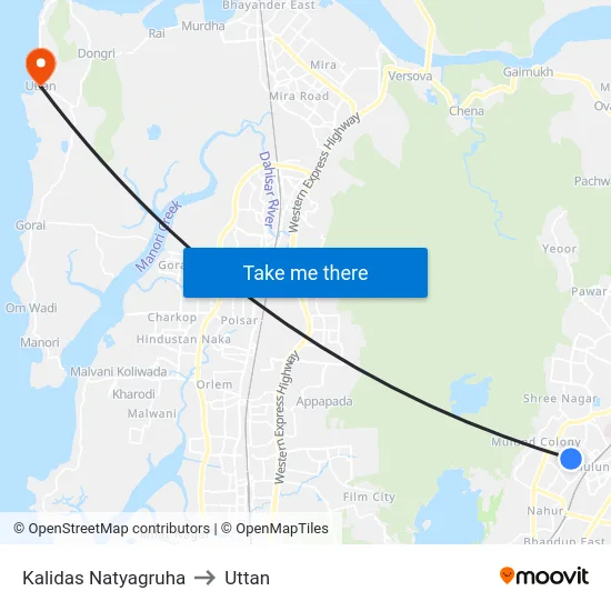 Kalidas Natyagruha to Uttan map