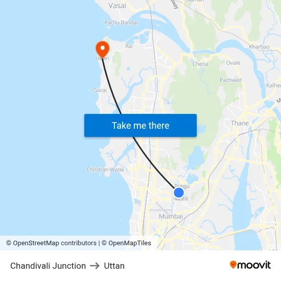 Chandivali Junction to Uttan map