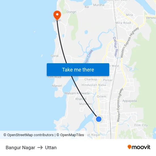Bangur Nagar to Uttan map